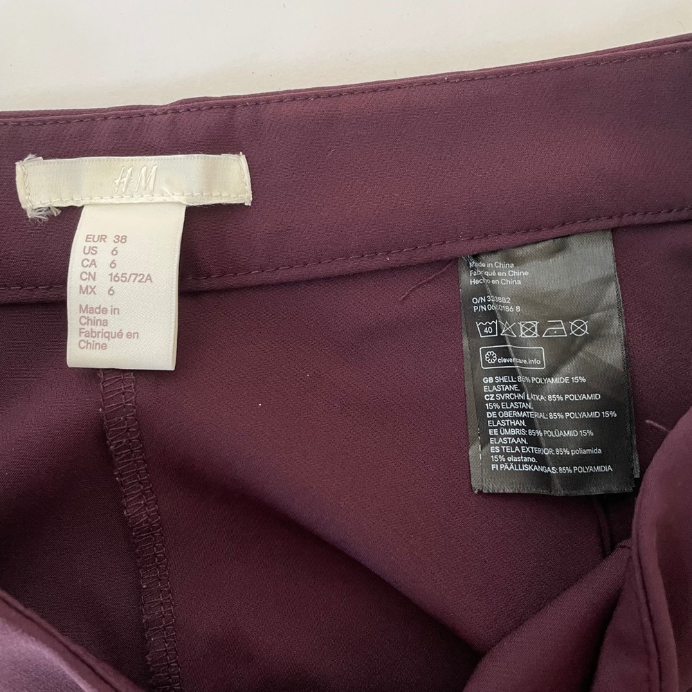 H&M 32" Length Pants Dark Burgundy Side Zip - Picture 6 of 10